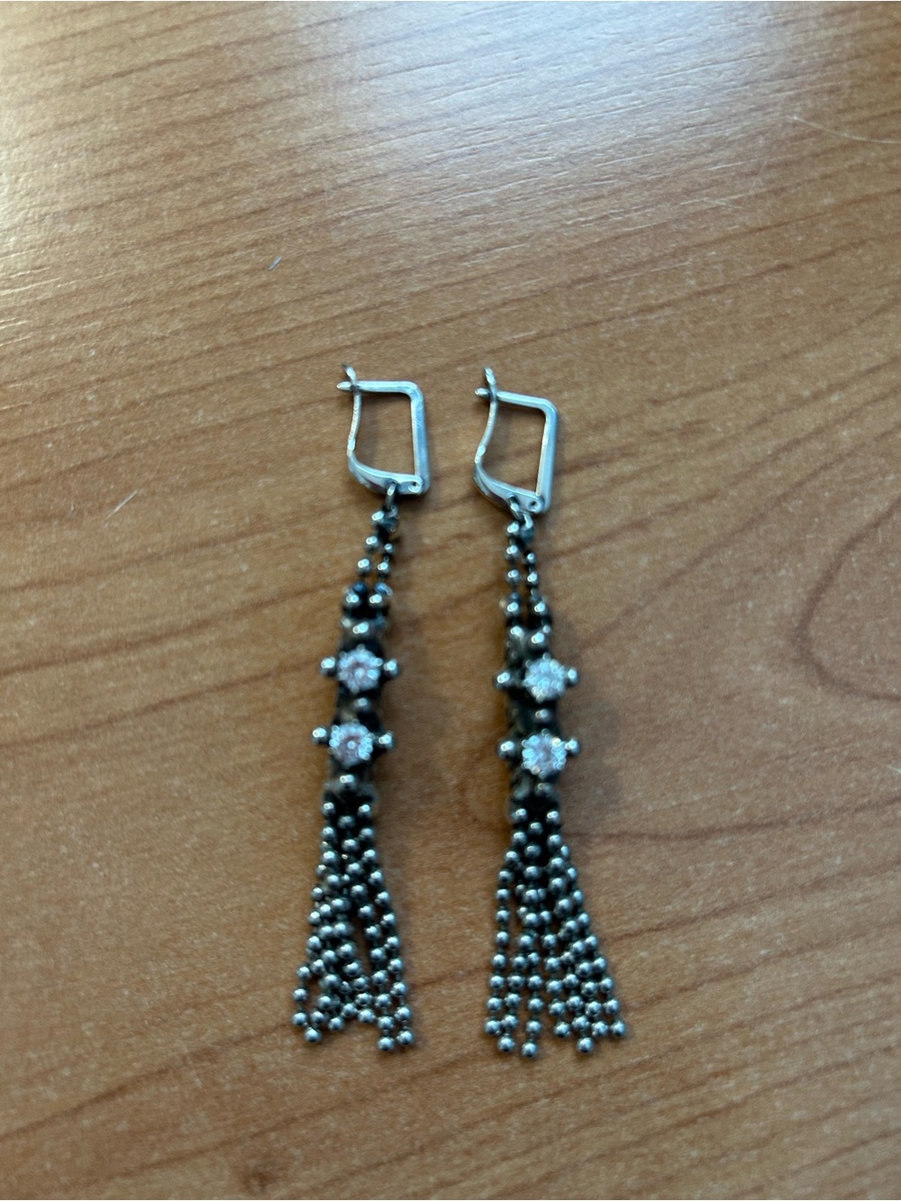 Sterling Silver Tassel Drop Earrings with Clear Stones